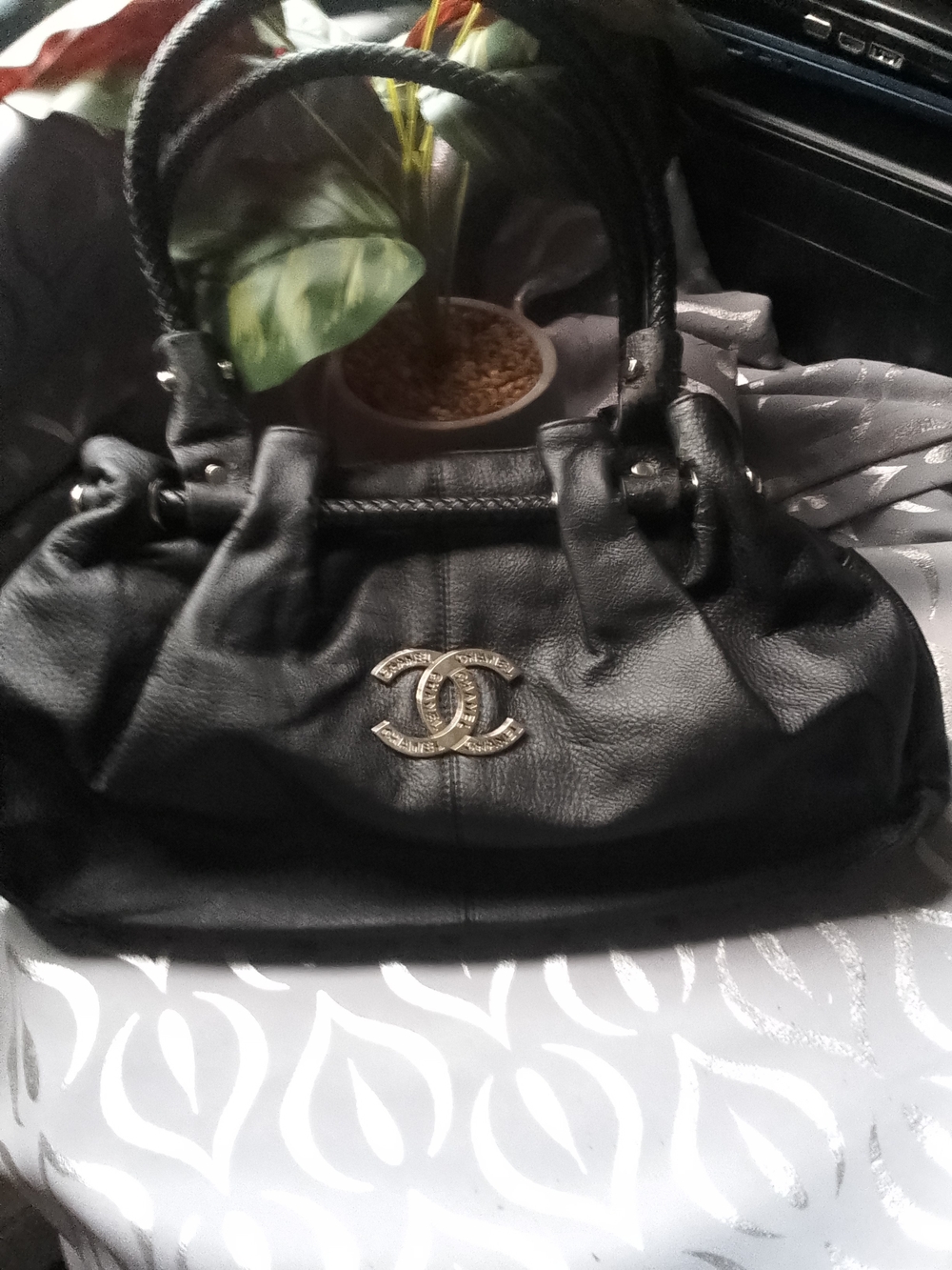 Chanel Black Leather Double C Logo Satchel